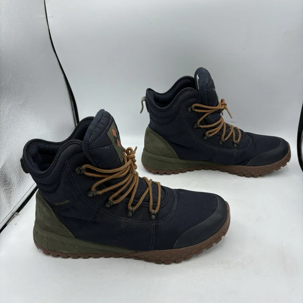 Columbia Hiking Boots Mens Size 12 Fairbanks Omni Heat Navy Blue Leather Waterpr